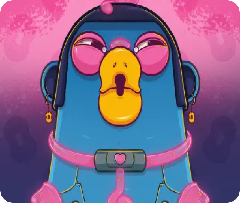 Pink bird character with sunglasses
