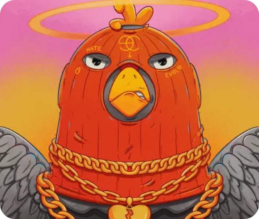 Red bird character with gold chain